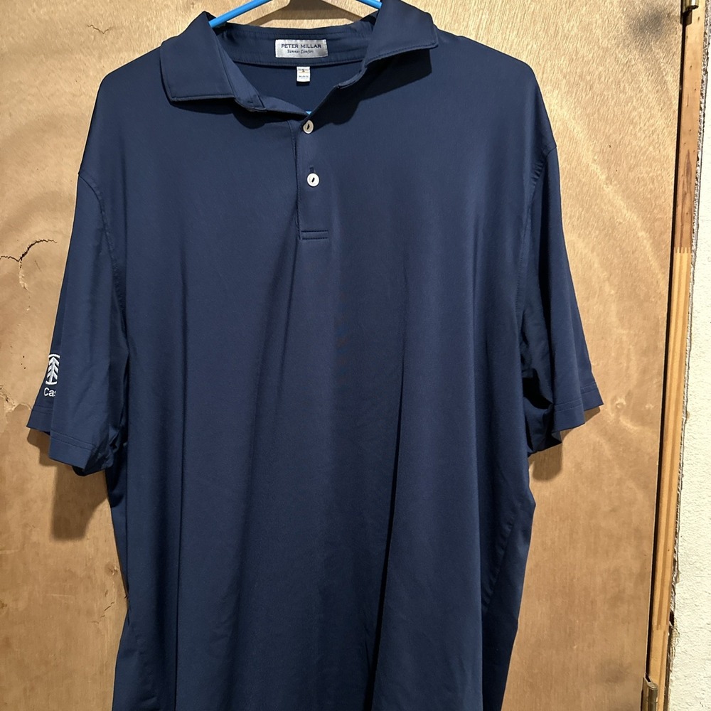 Peter Millar Summer Comfort Solid Performance Polo Large Navy Embroidered